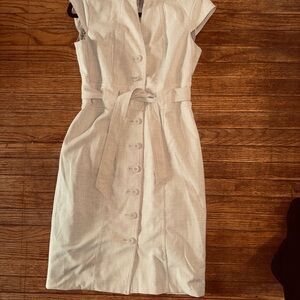 Calvin Klein Cream Button-Front Midi Dress with Self Tie Belt